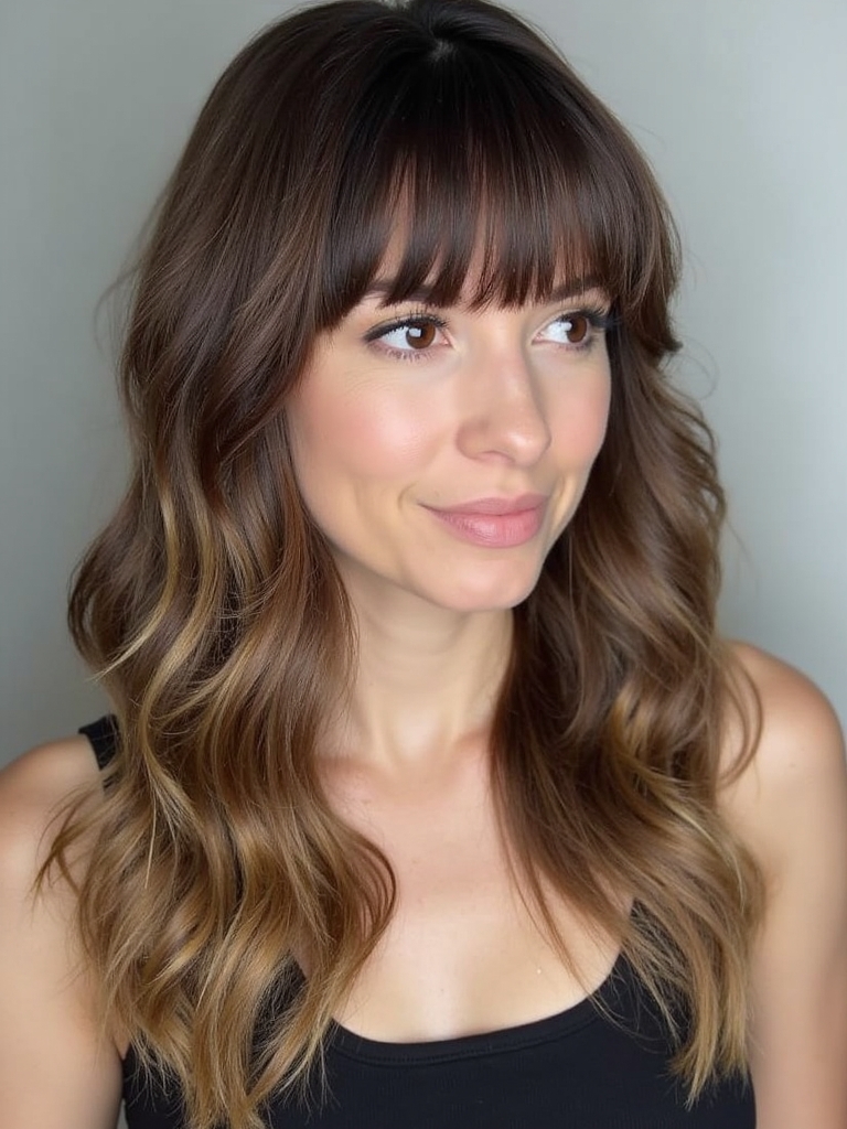 Face Framing Curtain Bangs with Long Layers