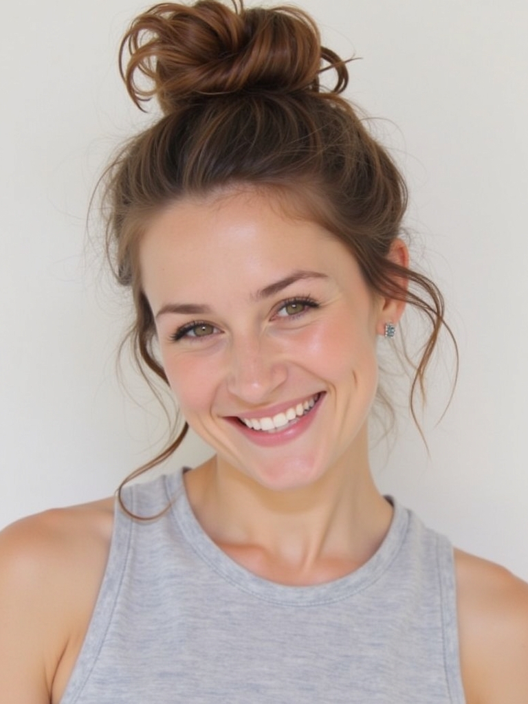 Cute Easy Hairstyle: Messy Bun with Face-Framing Tendrils