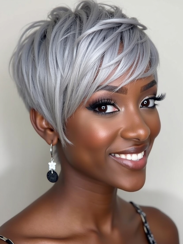 Silver Pixie Cut on Dark Skin