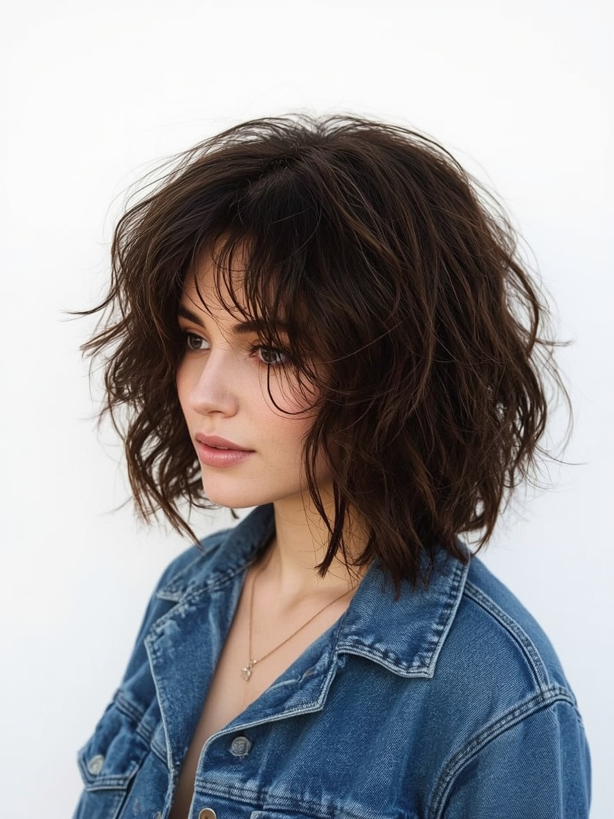 Angled Bob Haircut for Curly Hair