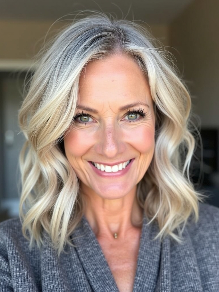 Hairstyles For Thin Fine Hair Over 60: Tousled Shoulder Length Waves