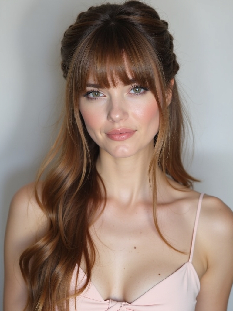 Face Framing Curtain Bangs with a Half-Up Hairstyle