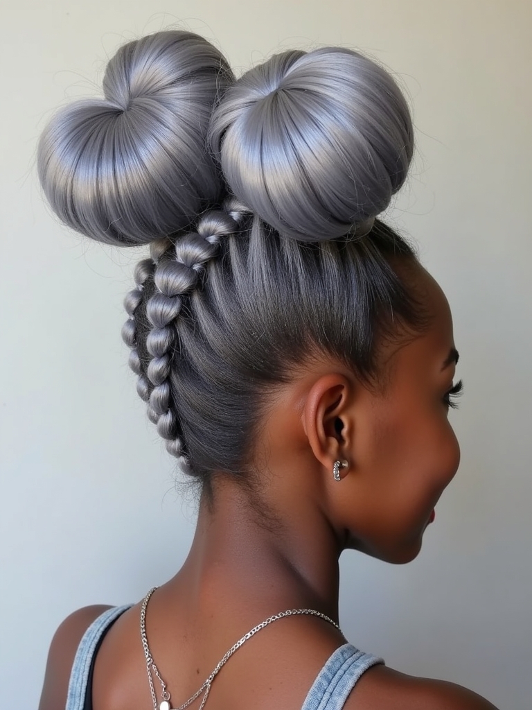 Silver Space Buns on Dark Skin
