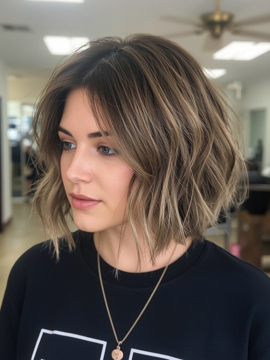 Angled Bob Haircut with Dark Roots