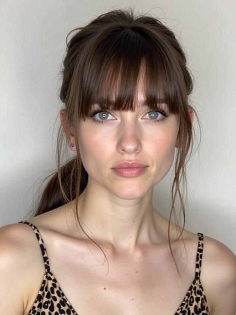 Face Framing Curtain Bangs with a Low Ponytail