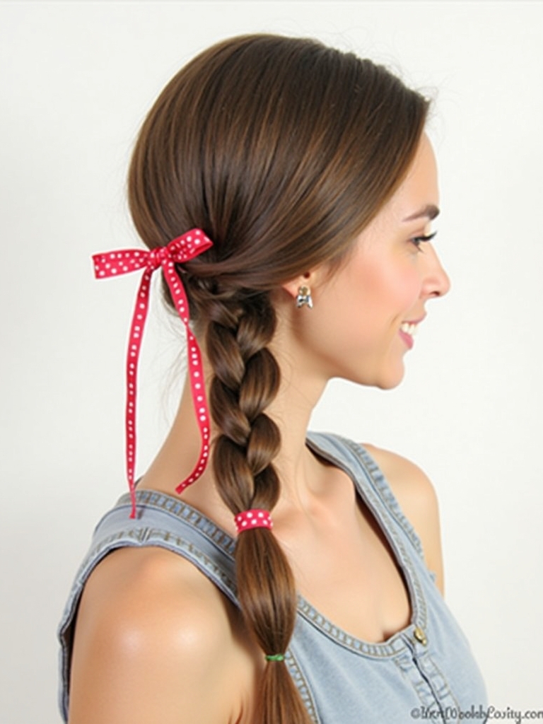 Cute Easy Hairstyle: Side Braid with Ribbon