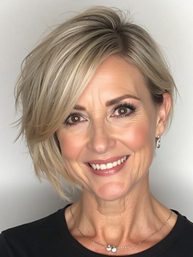 Hairstyles For Thin Hair Fine Over 50: Asymmetrical Bob