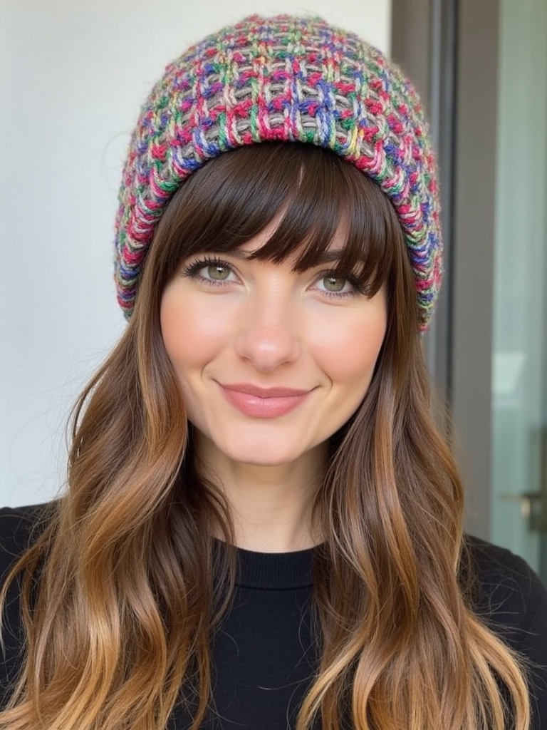 Face Framing Curtain Bangs with a Beanie