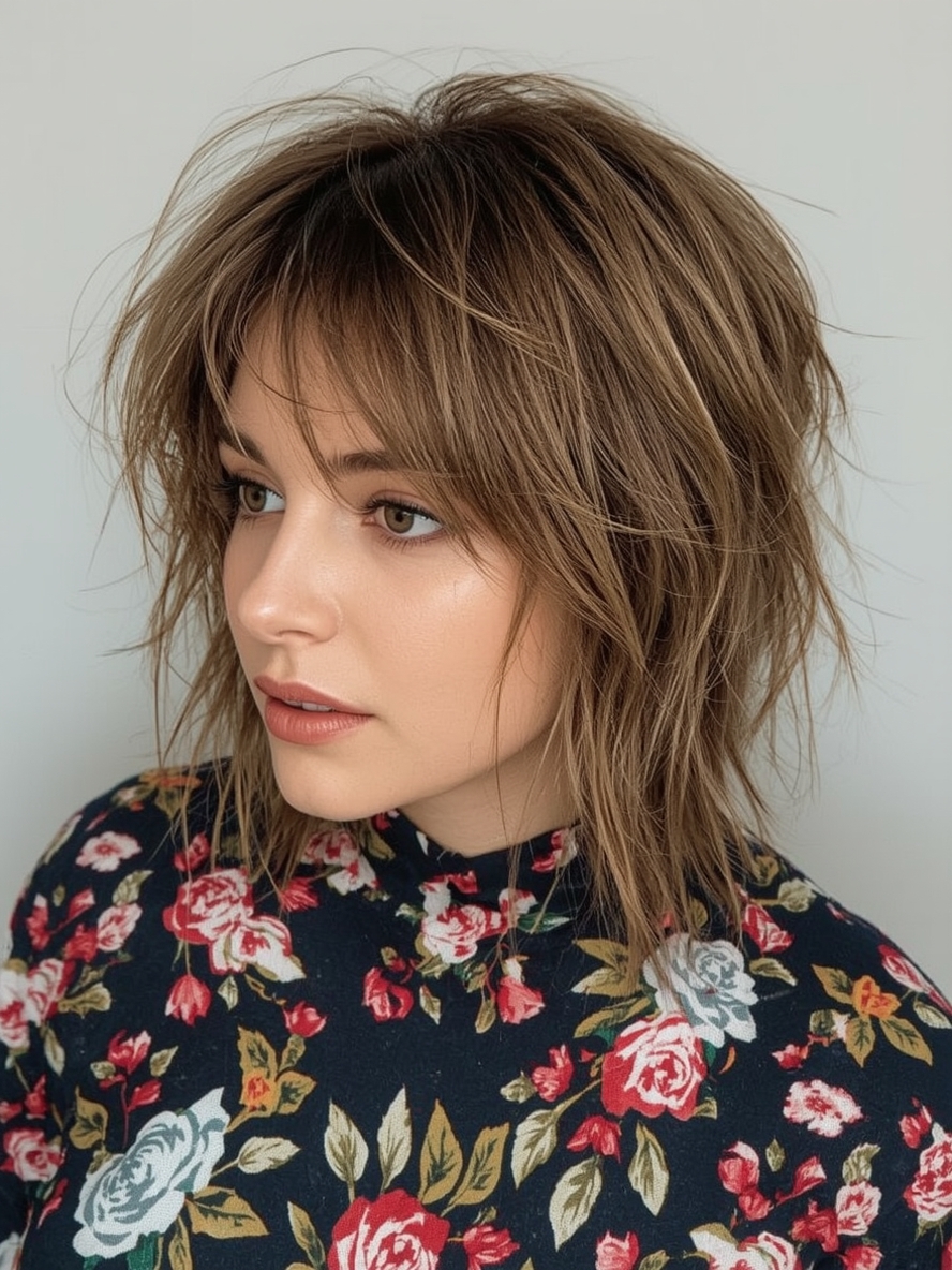 Short Messy Haircuts For Women: Shag with Curtain Bangs