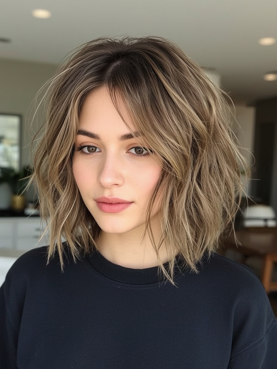 Angled Bob Haircut with Peekaboo Highlights