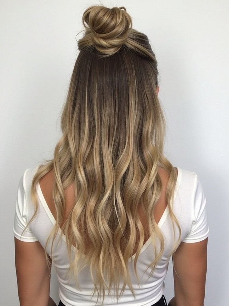 Long Haircut Ideas: Half-Up Top Knot
