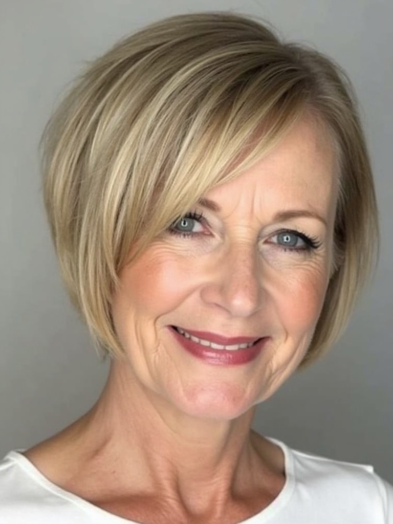 Hairstyles For Thin Hair Fine Over 50: Side-Swept Bob
