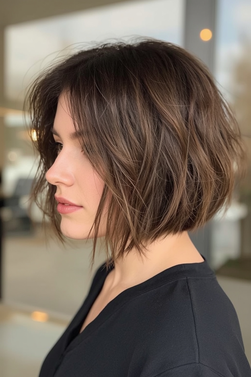 Angled Bob Haircut with Feathered Ends