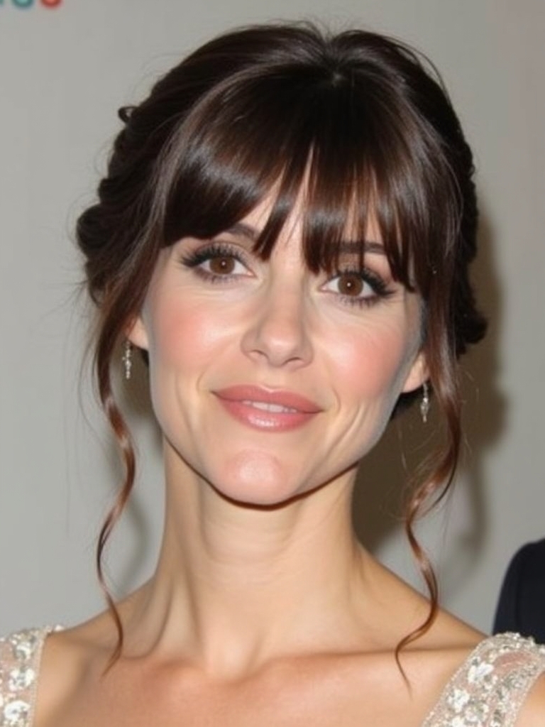 Face Framing Curtain Bangs with a Sleek Updo
