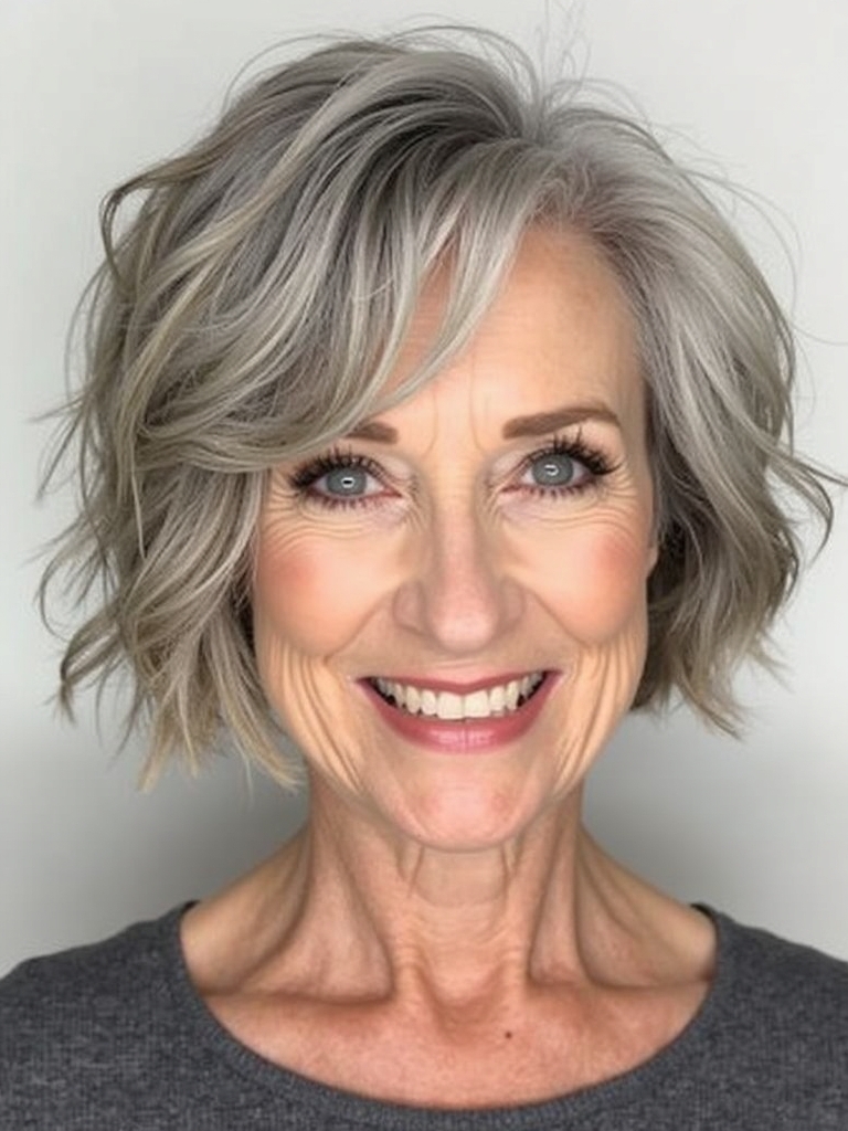 Hairstyles For Thin Fine Hair Over 60: Classic Bob with Choppy Ends