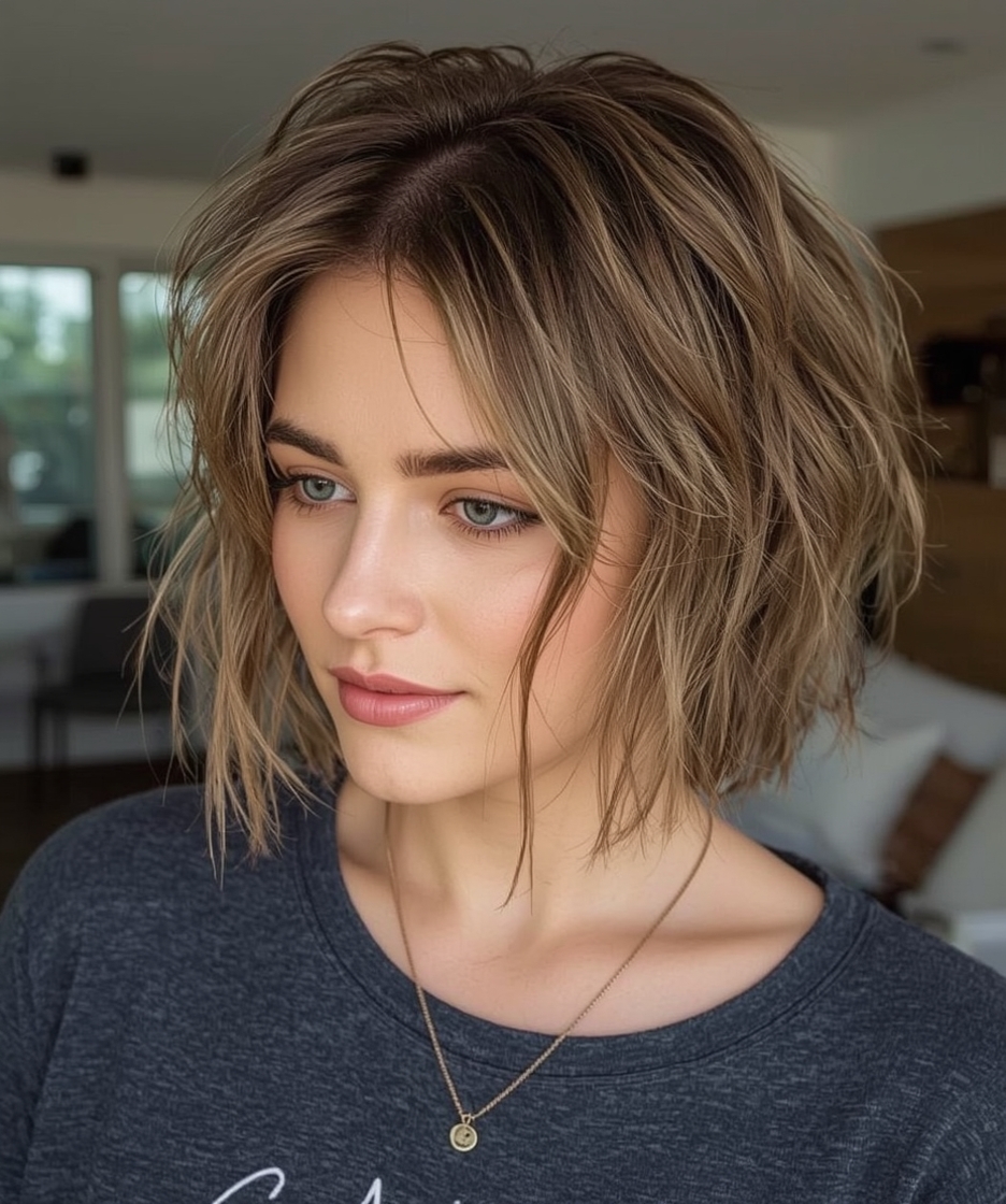 Short Messy Haircuts For Women: Graduated Bob with Messy Waves