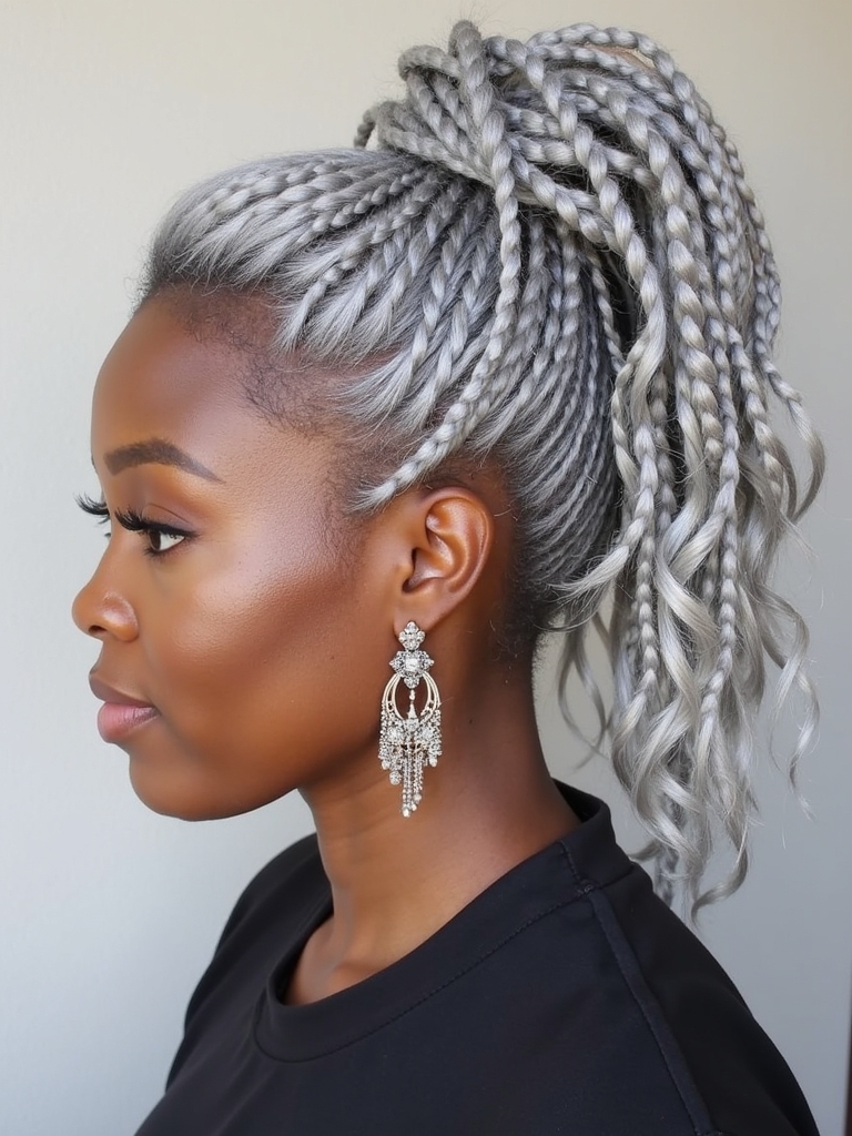 Silver Half-Up Half-Down Hairstyle on Dark Skin
