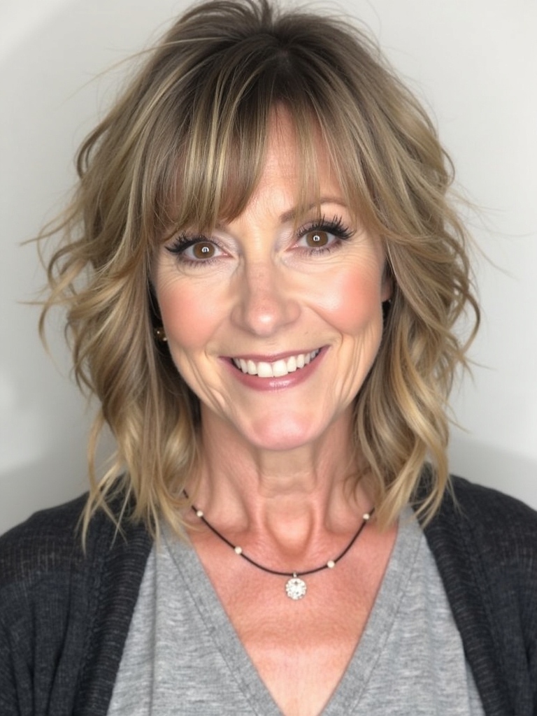 Hairstyles For Thin Fine Hair Over 60: Layered Bob With Side Bangs