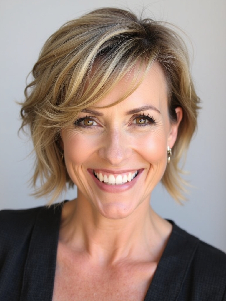 Hairstyles For Thin Hair Fine Over 50: Layered Bob With Side Bangs