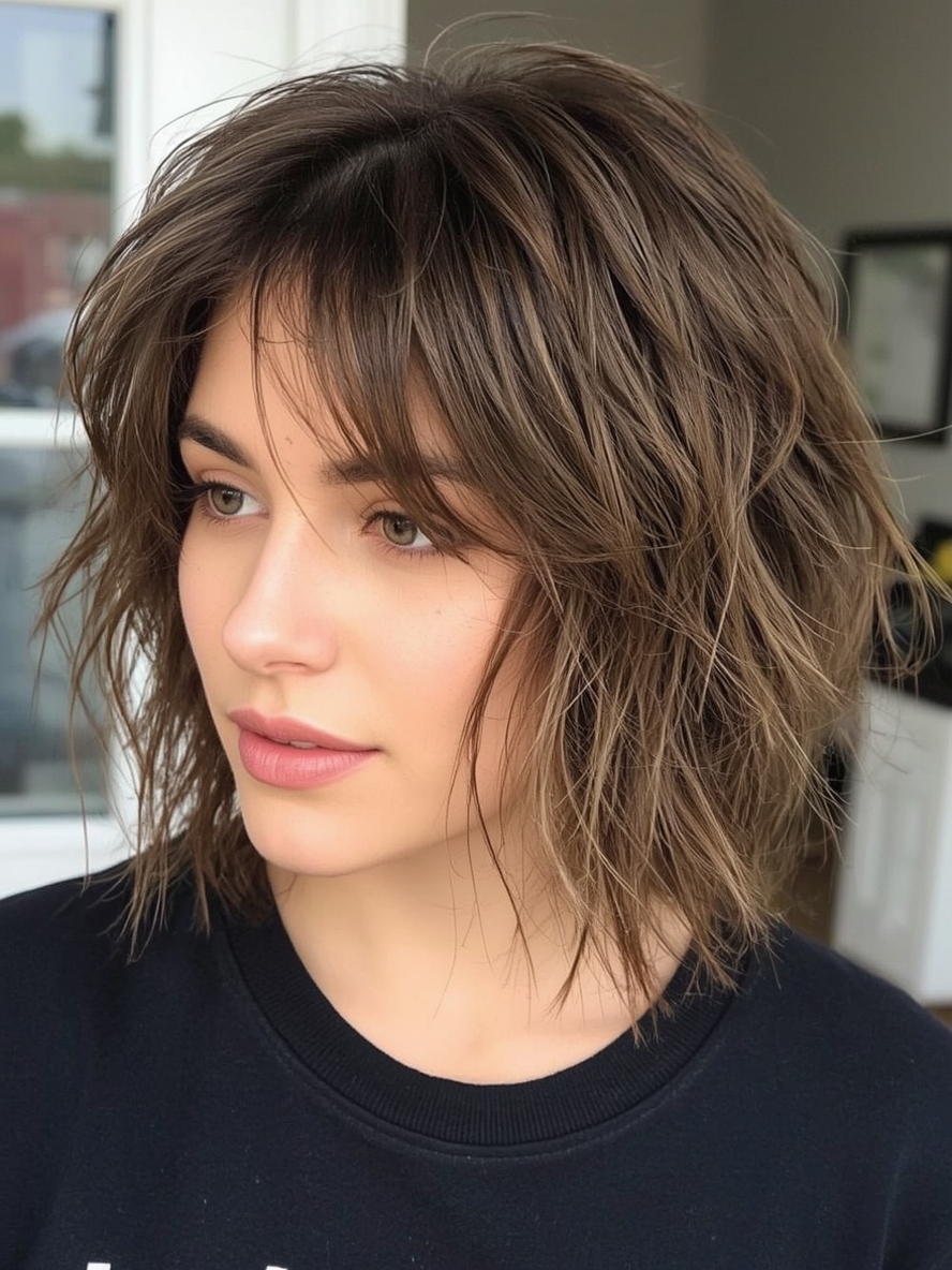 Short Messy Haircuts For Women: Tousled Bob with Bangs