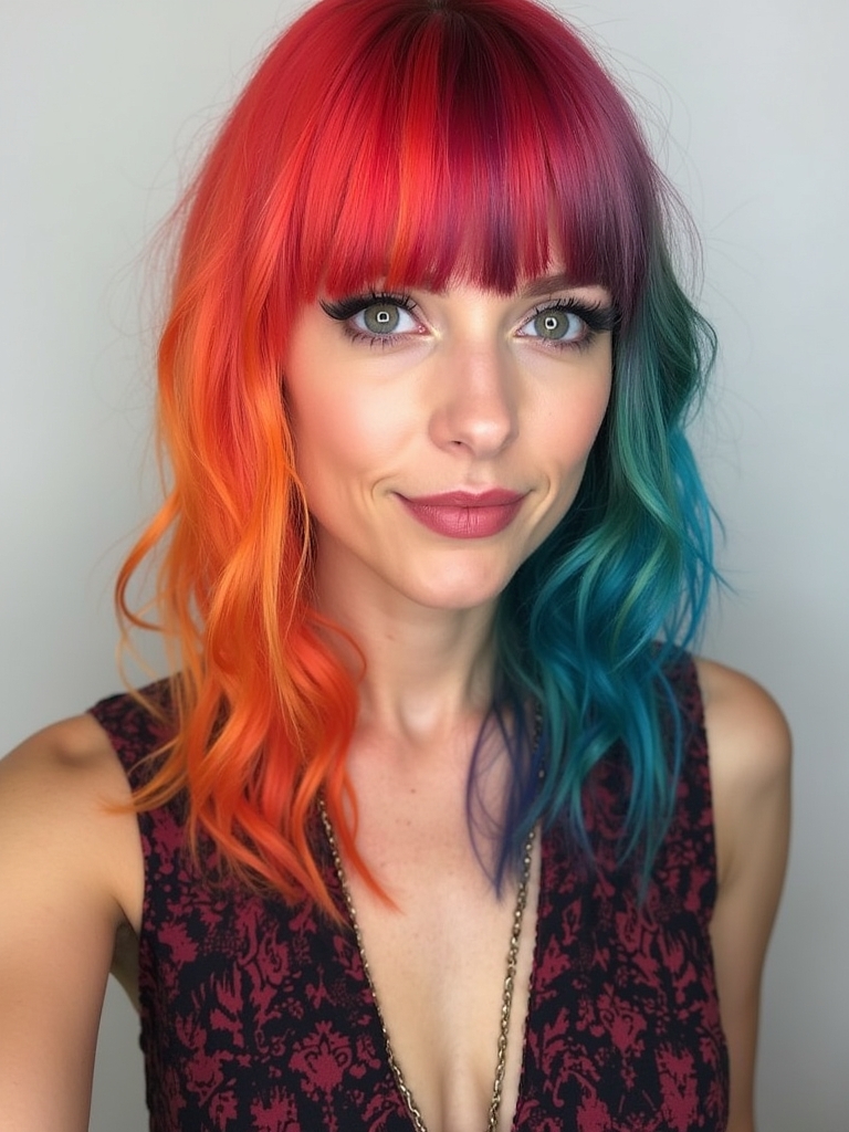 Bold Color with Face Framing Curtain Bangs