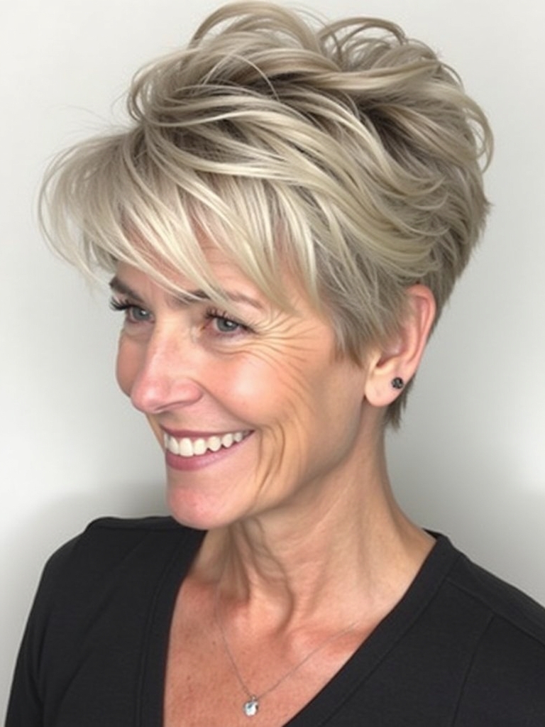 Hairstyles For Thin Fine Hair Over 60: Long Pixie with Volume at the Crown
