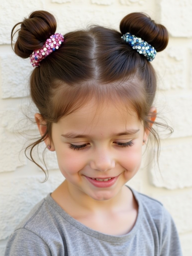 Easy Hairstyles For School: Space Buns with Glitter