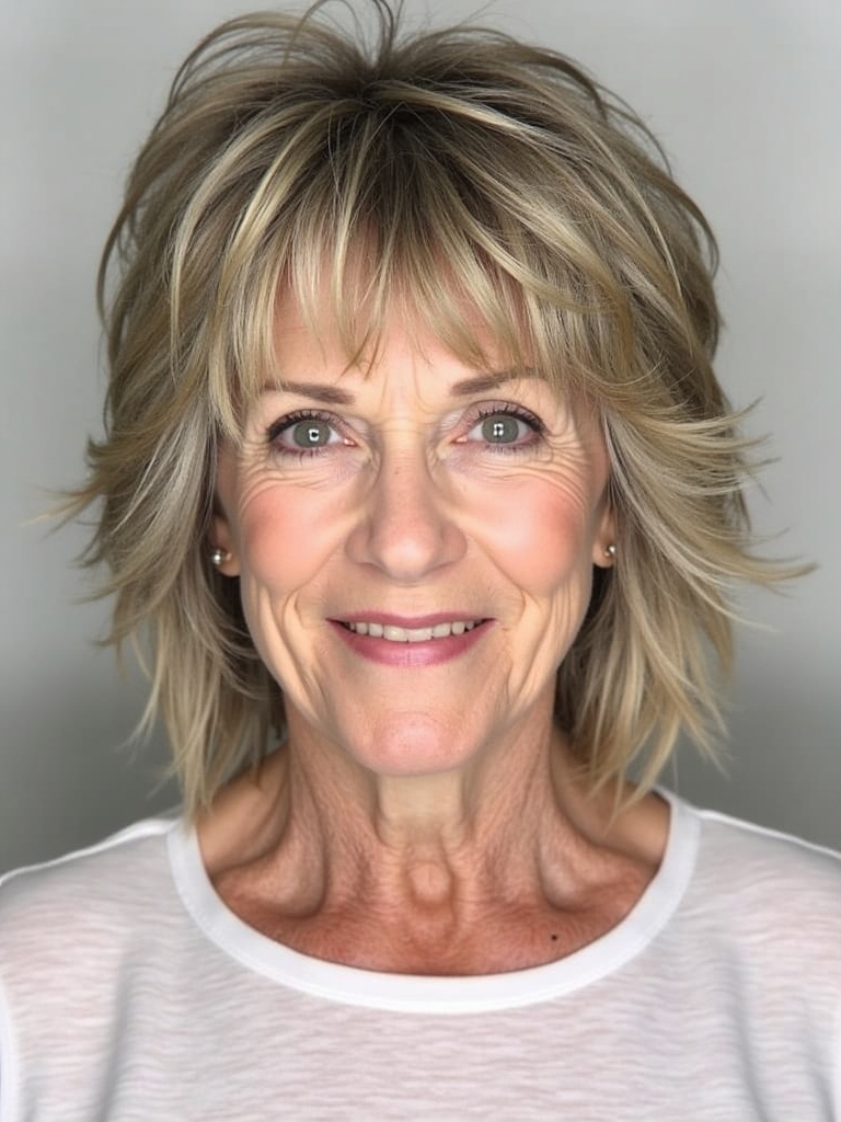 Hairstyles For Thin Fine Hair Over 60: Choppy Layers with Fringes