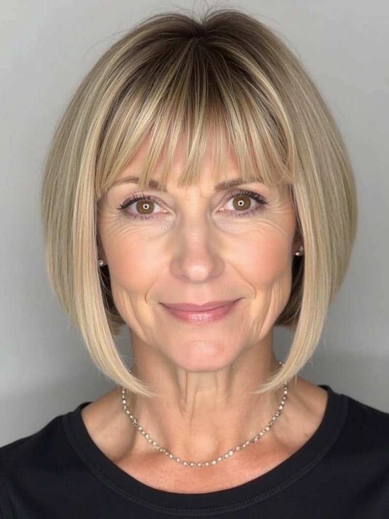 Hairstyles For Thin Hair Fine Over 50: Blunt Chin Length Bob