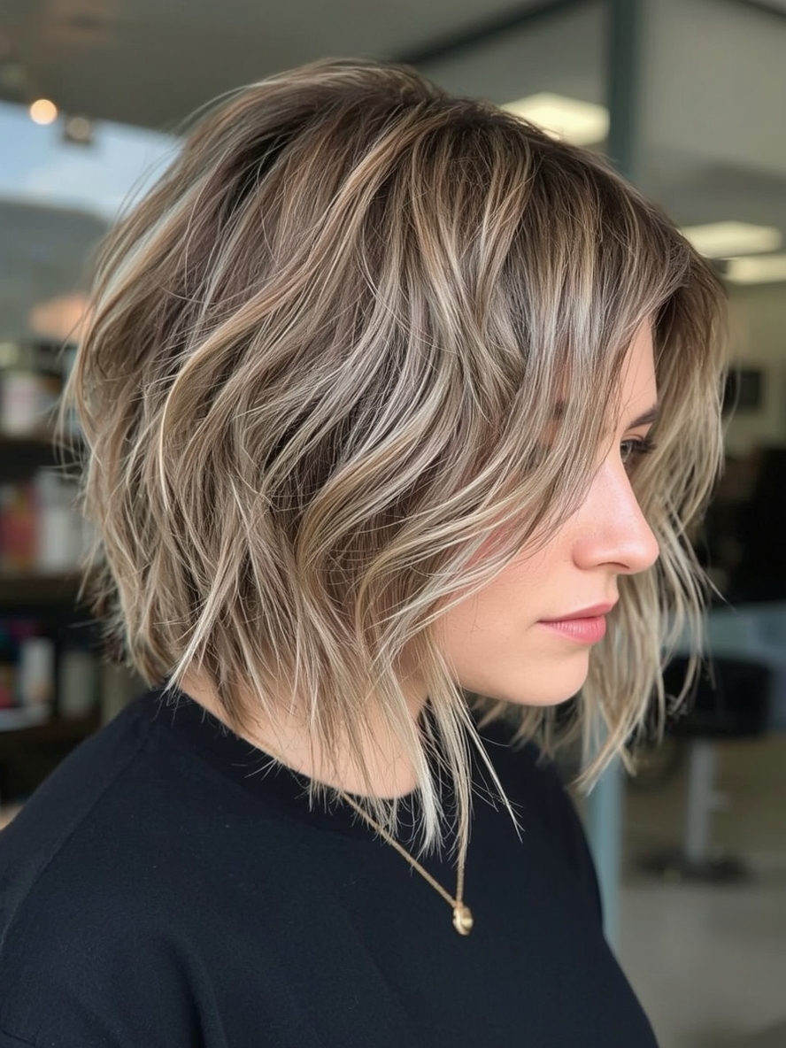 Angled Bob Haircut with High Contrast Highlights
