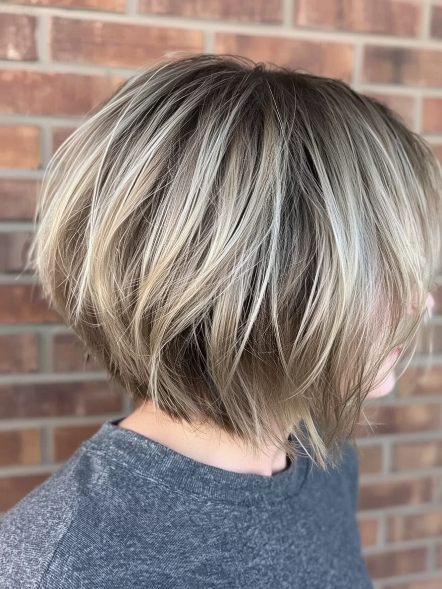 Angled Bob Haircut with Root Smudge