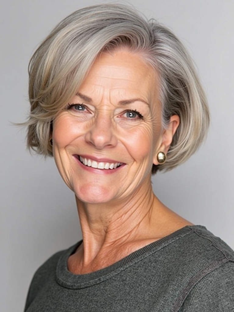 Hairstyles For Thin Fine Hair Over 60: Rounded Bob with Volume