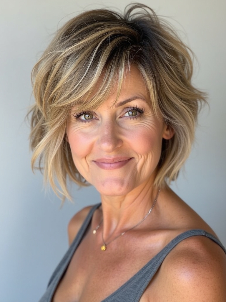 Hairstyles For Thin Hair Fine Over 50: Tousled Bob with Highlights