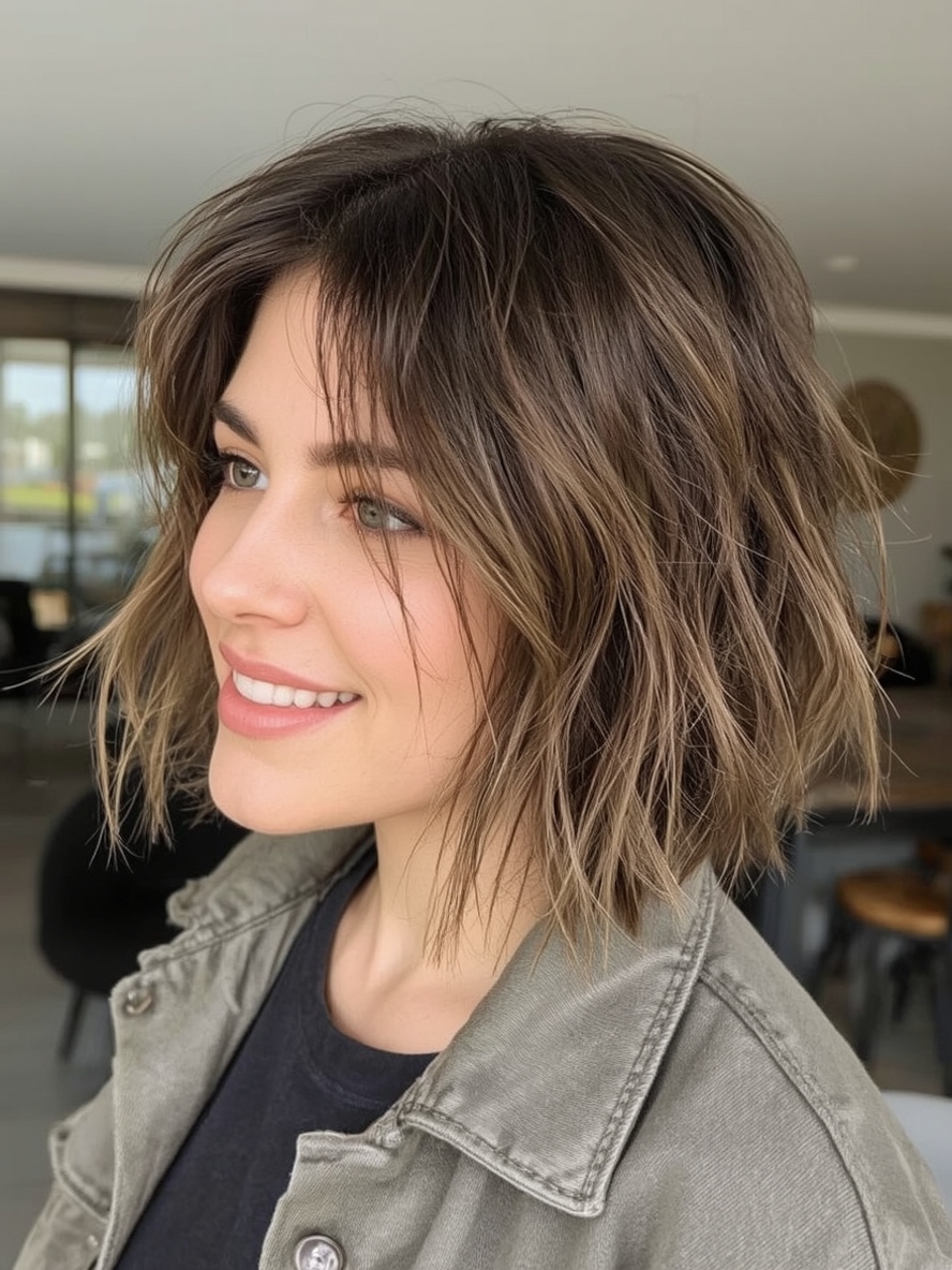 Short Messy Haircuts For Women: Chin-Length Bob with Beachy Waves