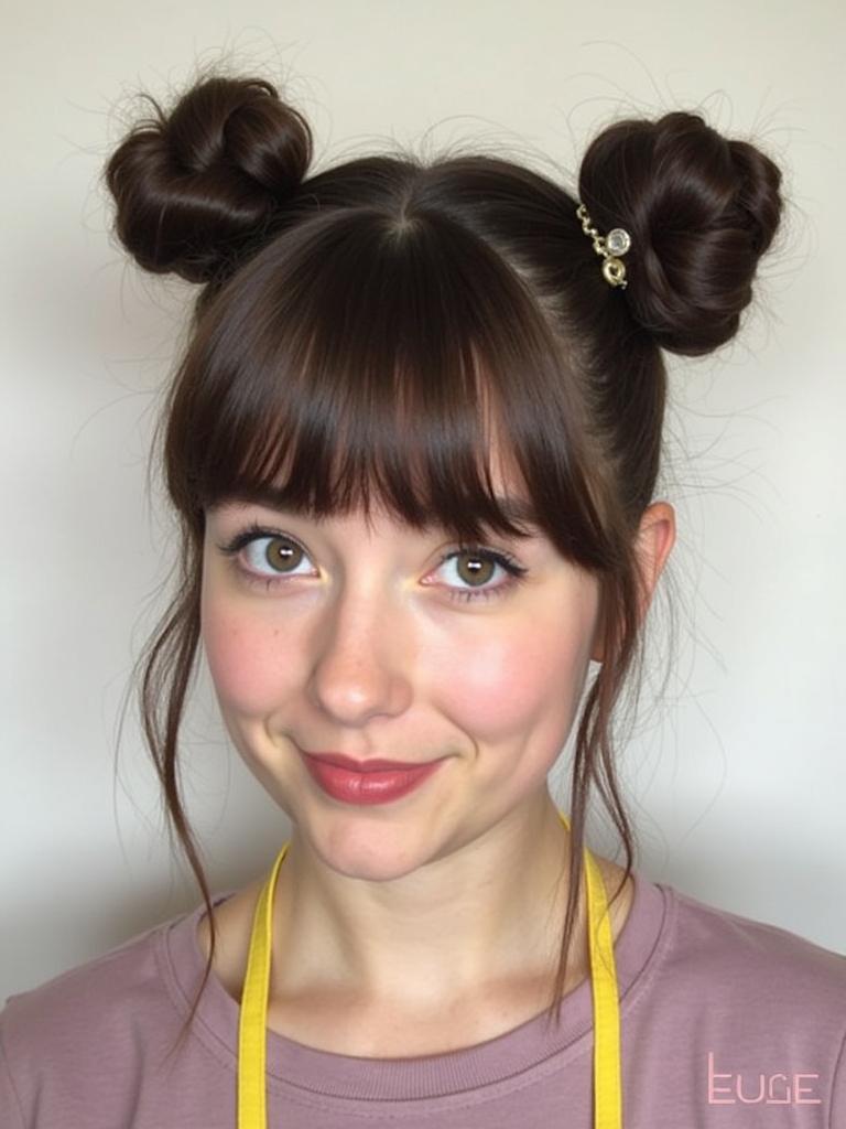 Face Framing Curtain Bangs with Space Buns