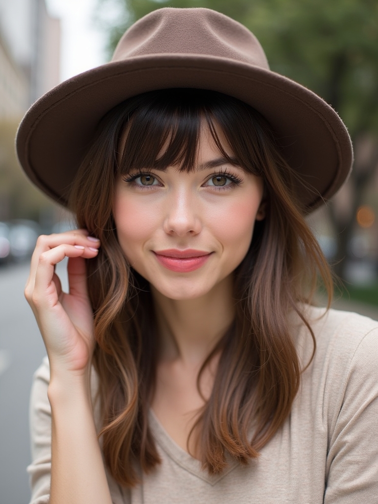 Face Framing Curtain Bangs with a Hat