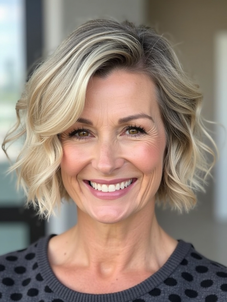 Hairstyles For Thin Hair Fine Over 50: Wavy Bob with Root Lift