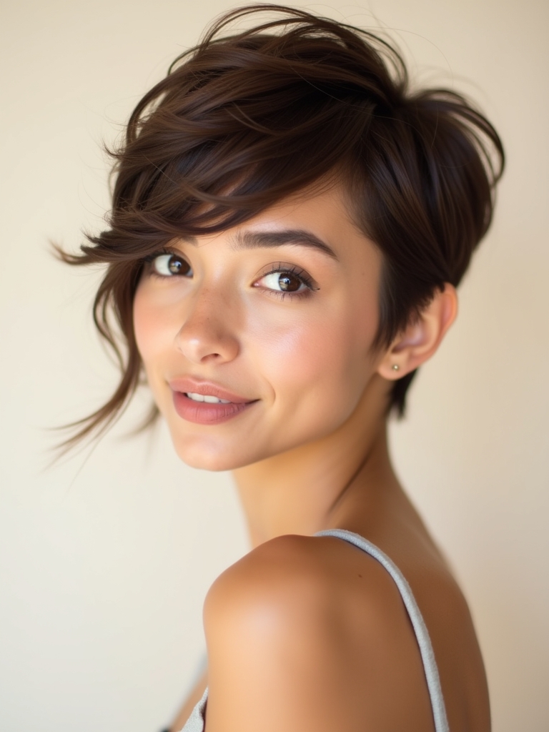 Short Messy Haircuts For Women: Asymmetrical Pixie With Long Side Bangs