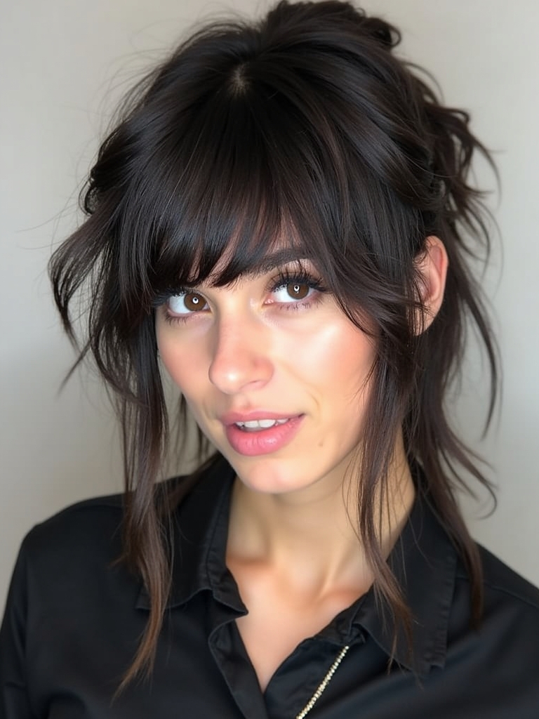 Choppy Face Framing Curtain Bangs with Shag Haircut