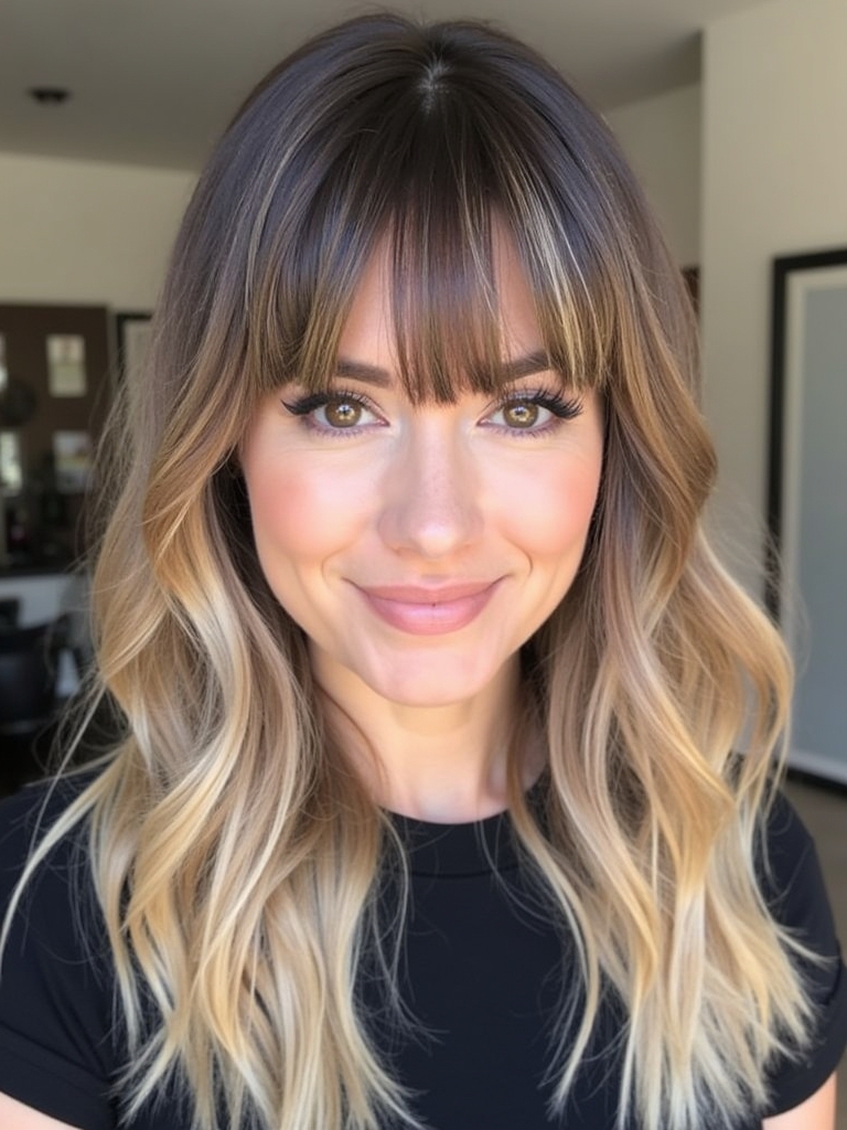 Face Framing Curtain Bangs with Highlighted Bangs