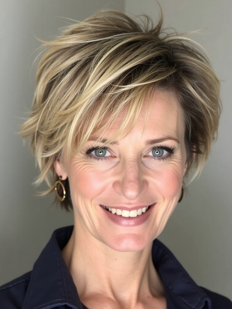 Hairstyles For Thin Hair Fine Over 50: Voluminous Pixie with Side Bangs