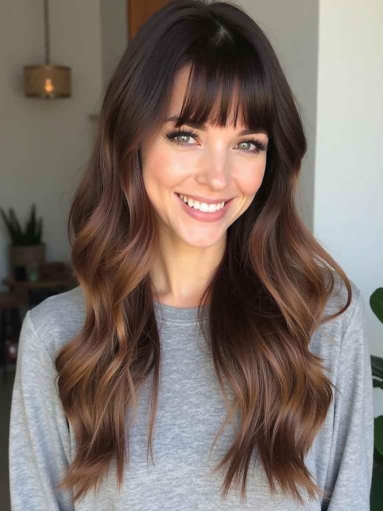 Long Haircut Ideas: Side Part Long Bangs Long Hair