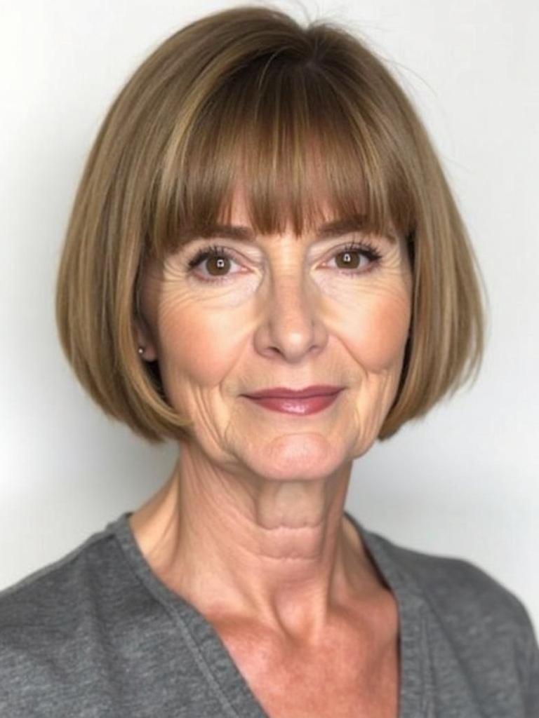 Hairstyles For Thin Fine Hair Over 60: Chin-Length Blunt Bob