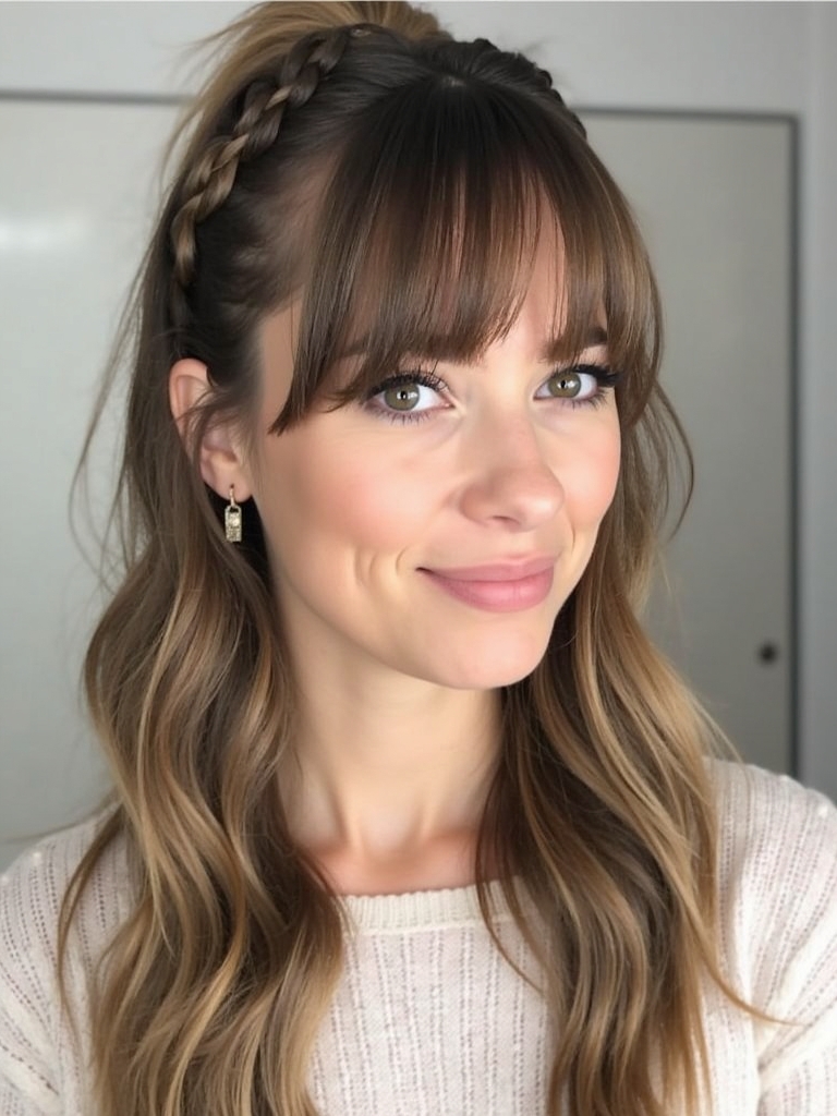 Face Framing Curtain Bangs with Braided Accents