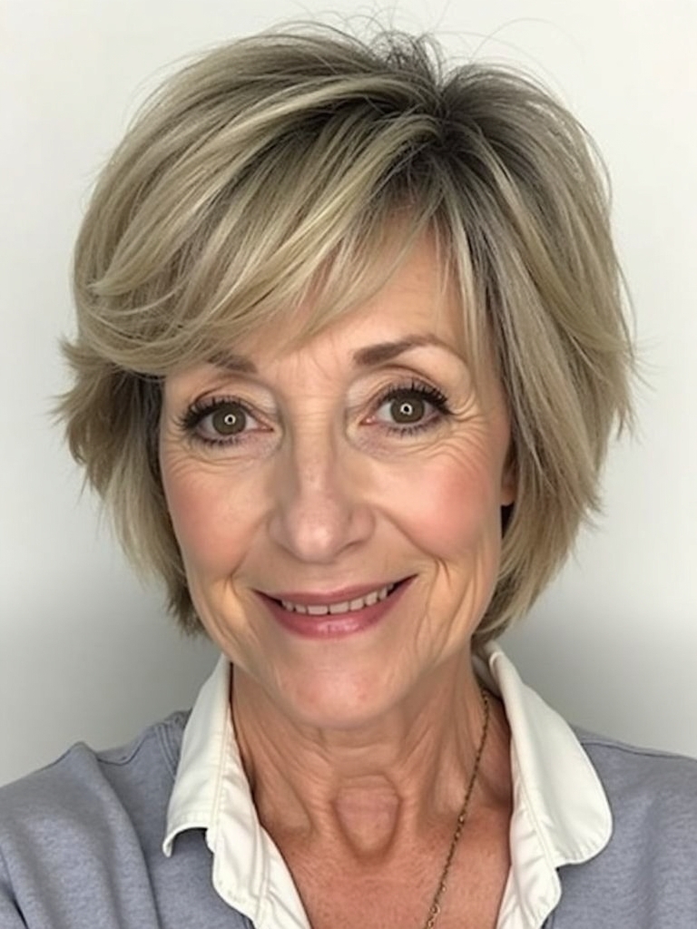 Hairstyles For Thin Fine Hair Over 60: Graduated Layers with Flipped Ends