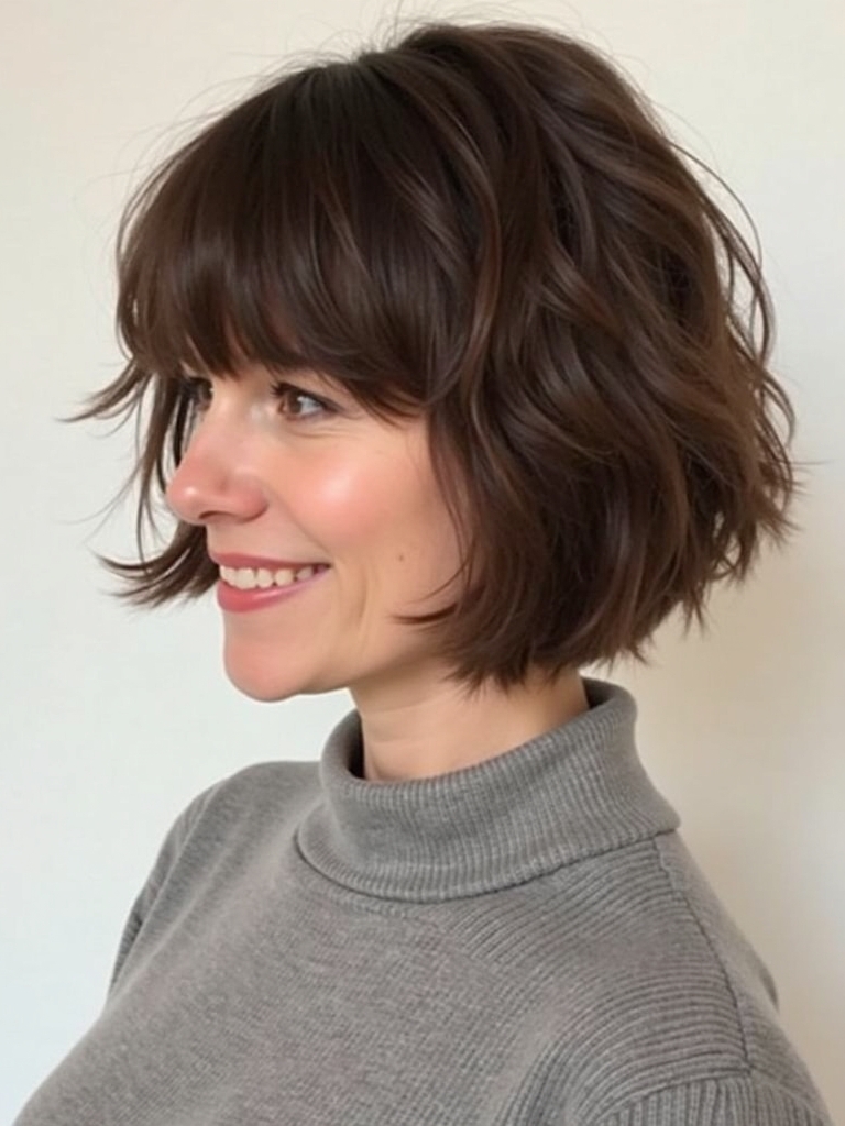 Collarbone Length Hair: Shaggy Lob with Bangs