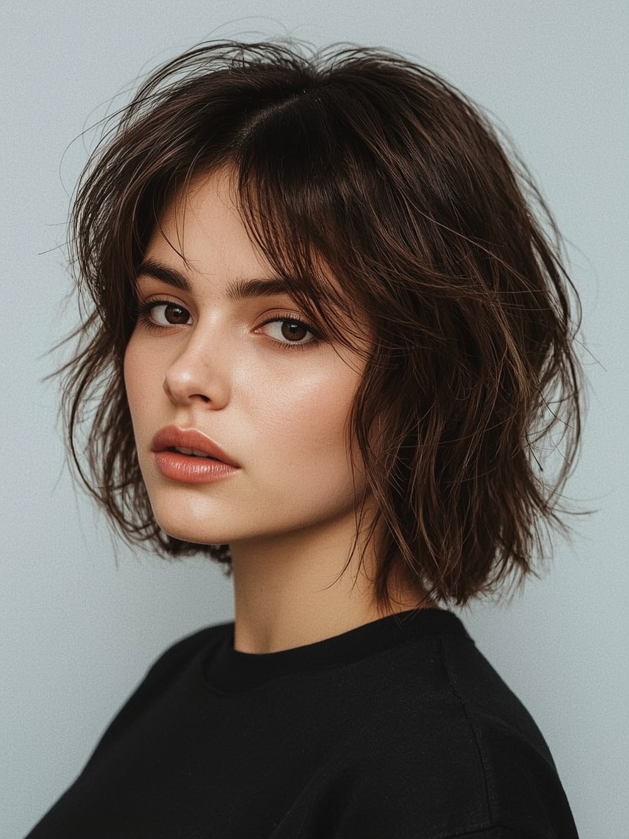Short Messy Haircuts For Women: Textured Crop with Side-Swept Bangs