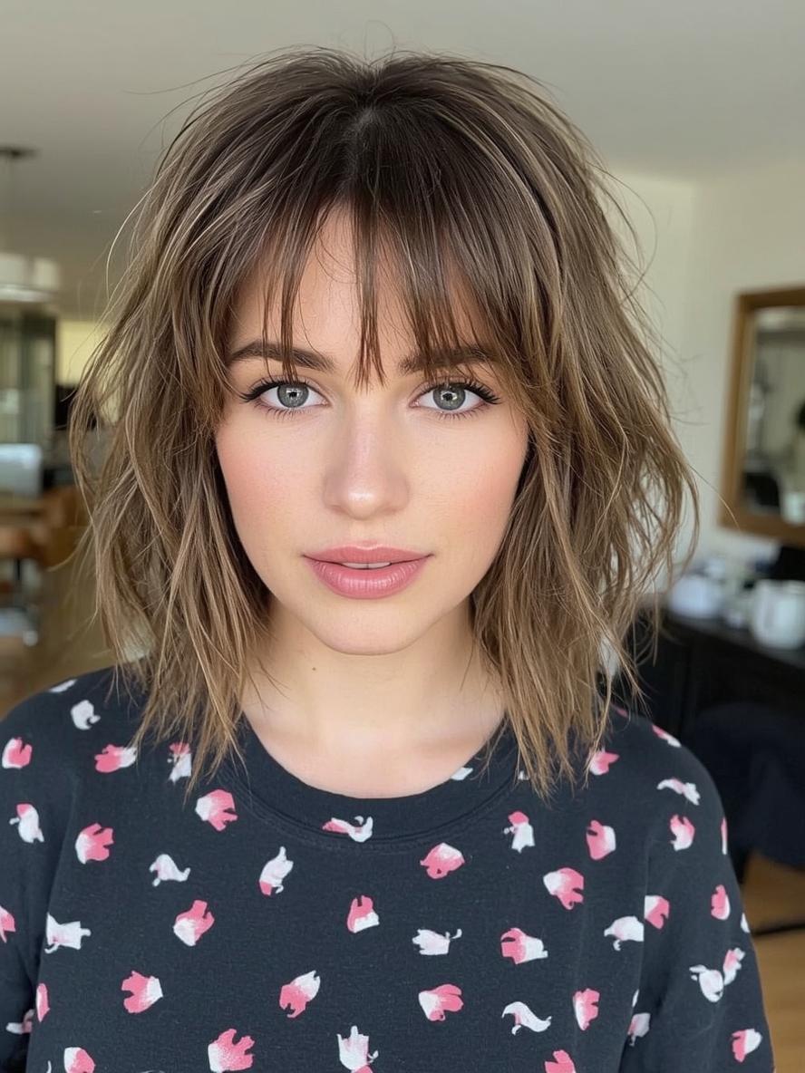 Angled Bob Haircut with Blunt Bangs