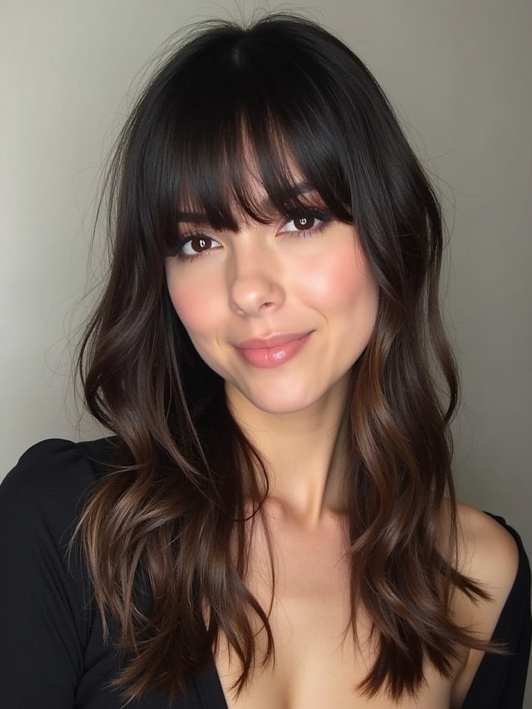 Face Framing Curtain Bangs with a Deep Side Part