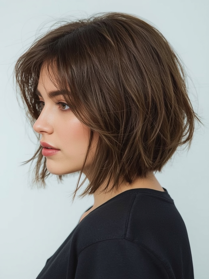 Angled Bob Haircut with Side-Swept Bangs
